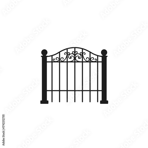 Decorative iron gate with scrollwork for garden or yard