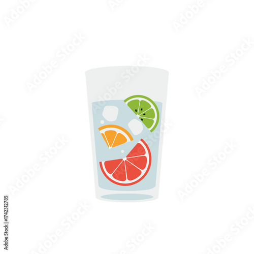 Glass of fruit water with lime orange and grapefruit slices