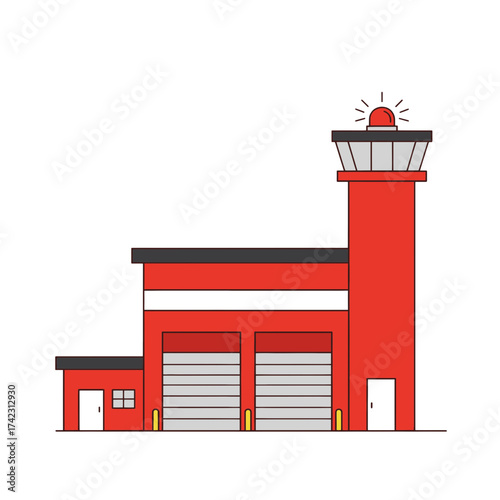 airport control tower with hangar and building structure