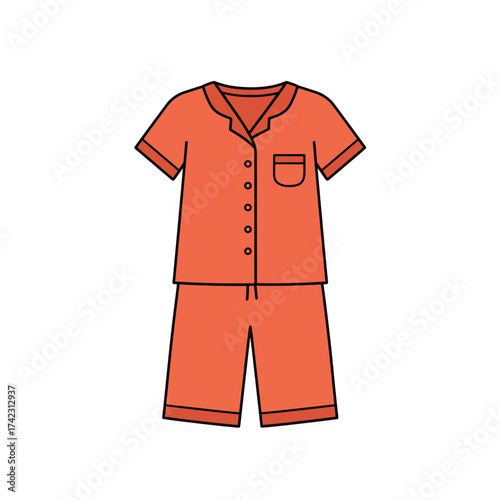 Short sleeve pajama set with buttoned shirt and shorts