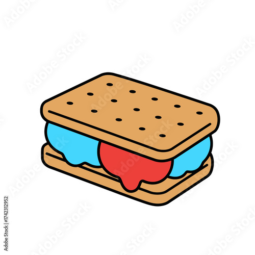 Colorful ice cream sandwich with cookies and ice cream filling