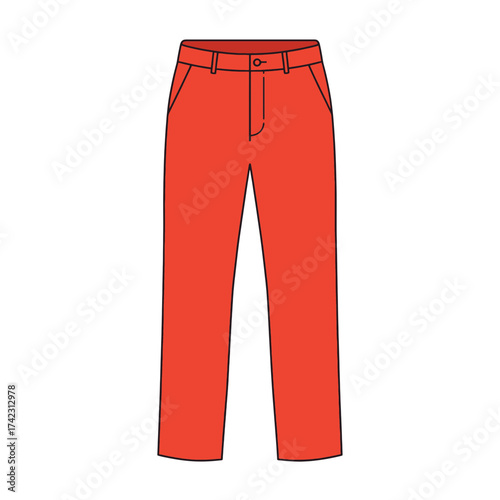 Red pants with belt loops and side pockets for fashion and clothing design