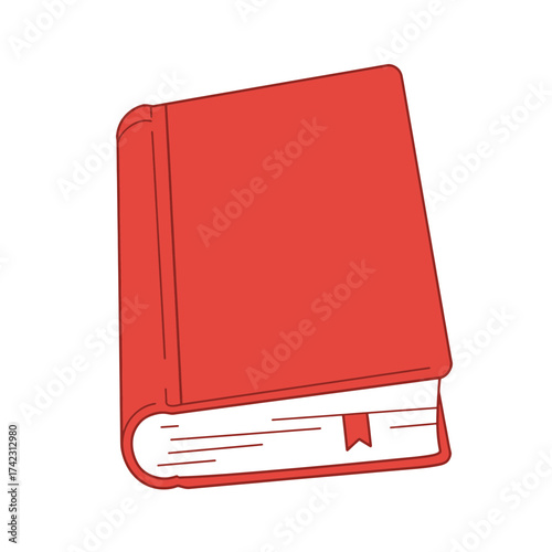 Red hardcover book with bookmark on white background