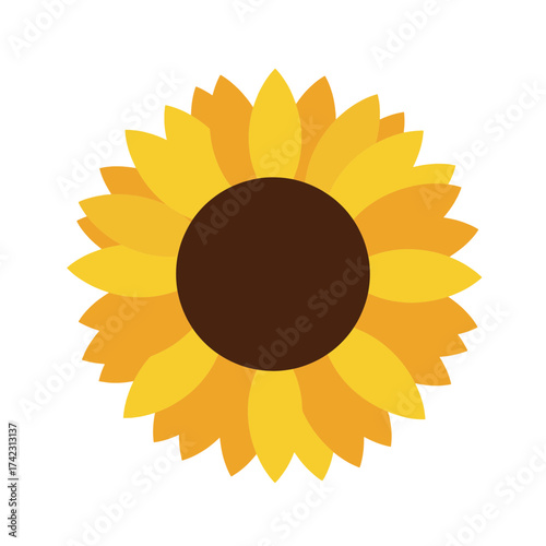 Sunflower with yellow and orange petals and dark center for decoration
