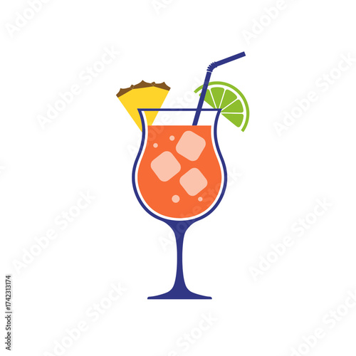 Colorful cocktail with lime and lemon slices and ice cubes