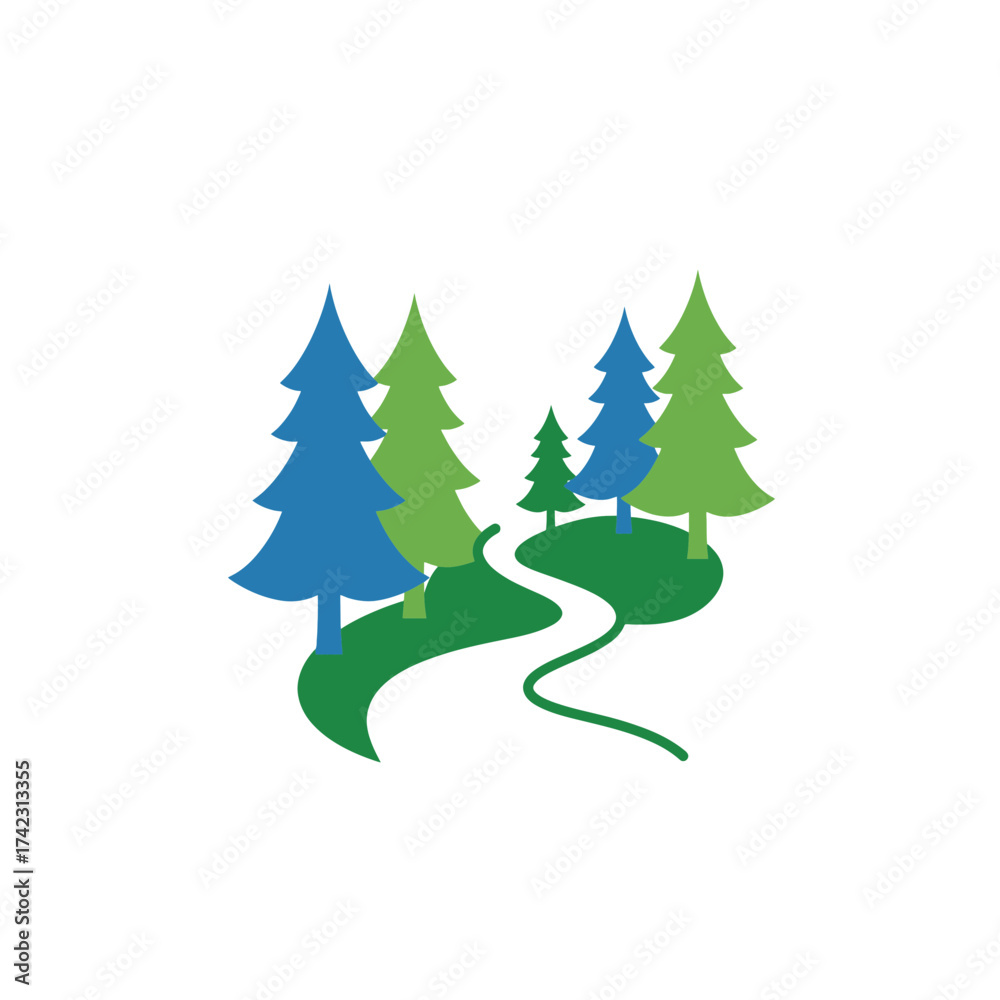 Obraz premium Serene forest scene with pine trees and winding path