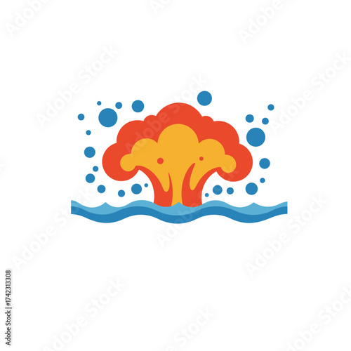 explosive cloud with water splash and bubbles