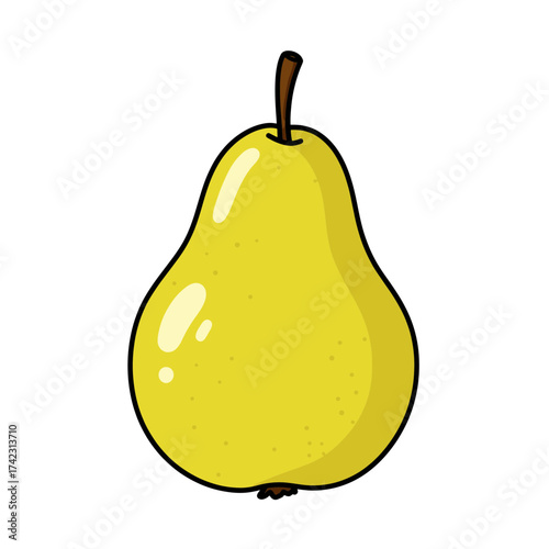 Yellow pear with brown stem on white background for food and fruit concept