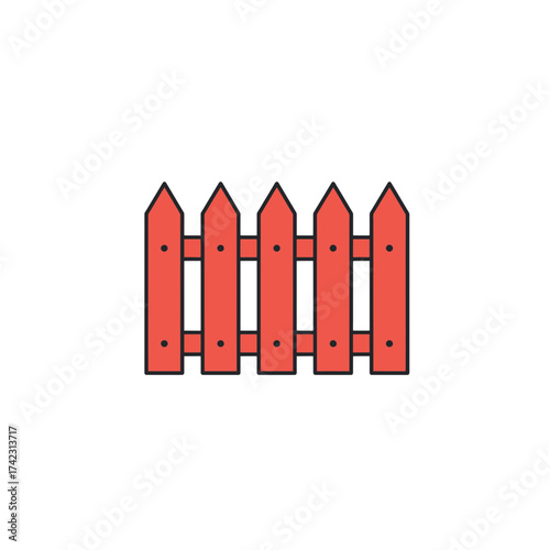 Colored wooden picket fence with decorative nails on white background