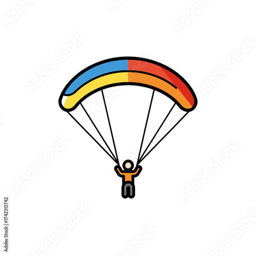 Person with parachute colored stripe canopy in open air
