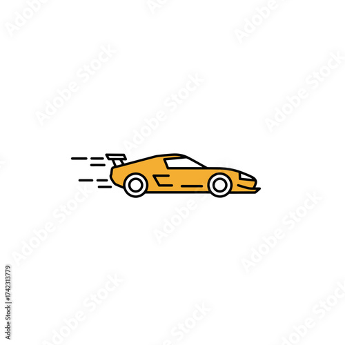 Speed racing car with motion lines on white background
