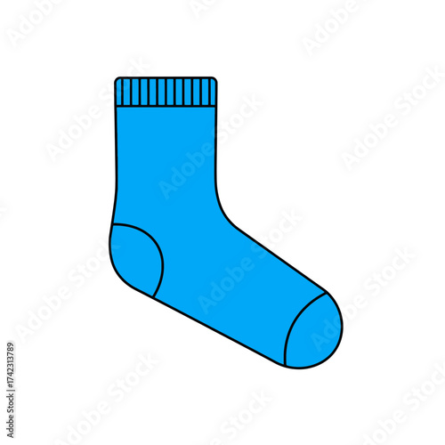 Blue sock with striped cuff on white background for sports or casual wear