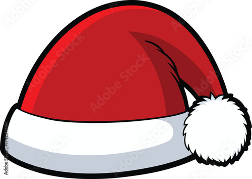 Red Santa hat with white fur trim and pompom  Santa hat, Christmas hat, holiday vector illustration EPS file download.
