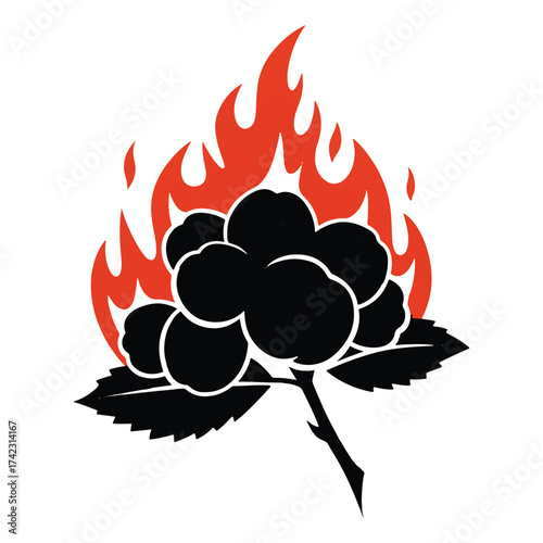 Burning Blackberry Illustration with Flames Fruit and Danger Concept Design