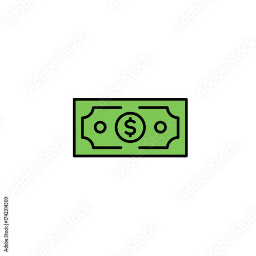 Dollar bill with black outline and green fill