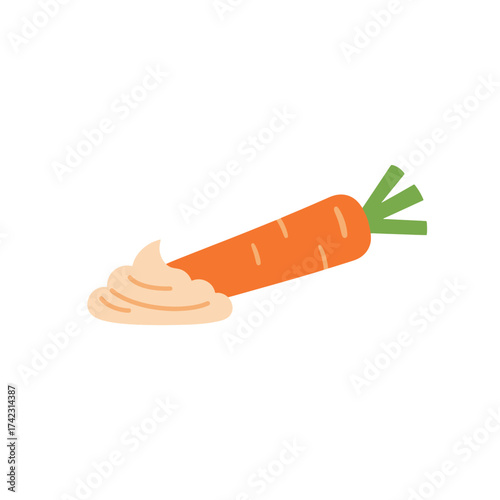 Carrot with dollop of cream on a white background for healthy food
