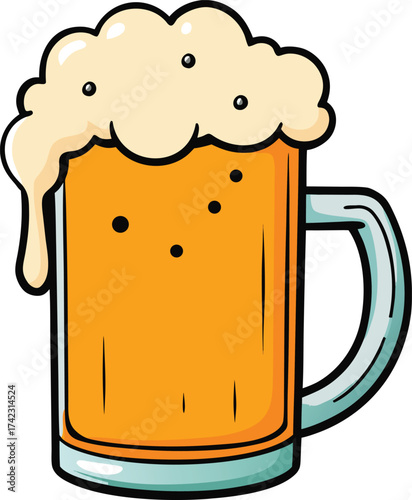 Cartoon Beer Mug With Frothy Head And Bubbles drink beverage vector illustration EPS file download.
