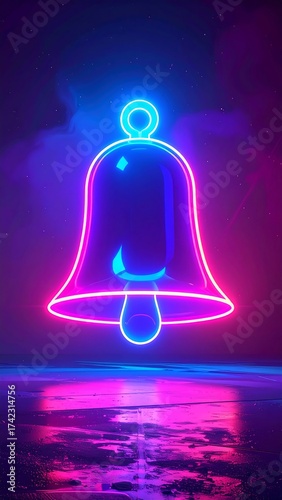 Neon bell set against a backdrop of cosmic purples and blues
