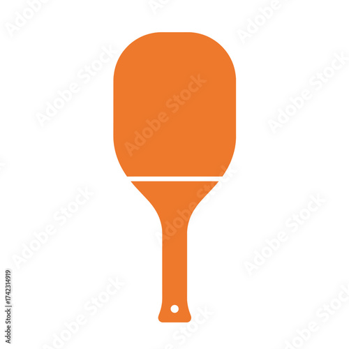 Minimalist orange table tennis paddle with handle on white background
