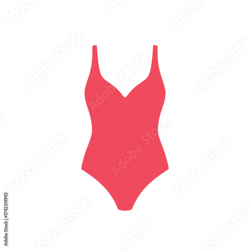 Pink one-piece swimsuit with spaghetti straps and v-neck