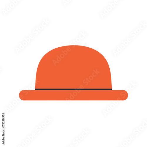 Orange fedora hat with black band on white background