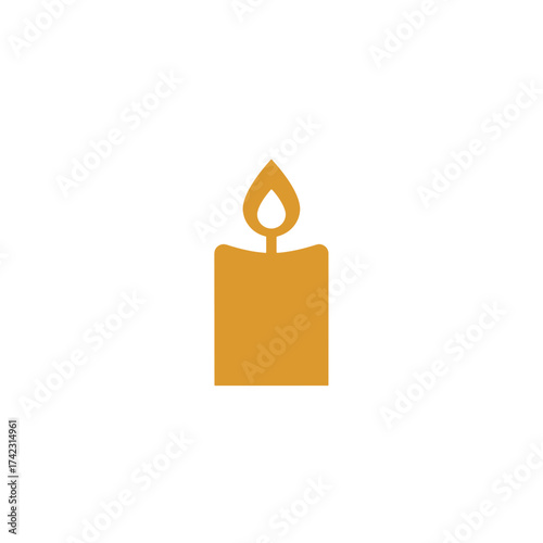 single candle with flame on a white background