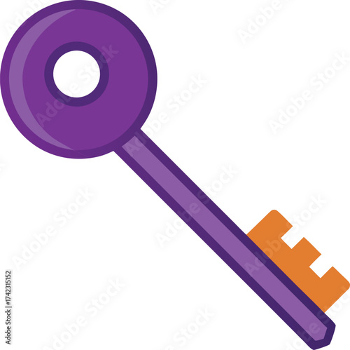 Purple Key with Orange Bit on White Background lock access vector illustration EPS file download.
