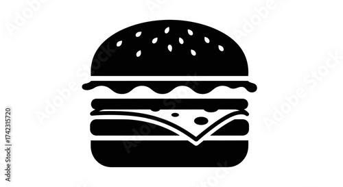 Hamburger Silhouette Icon With Sesame Bun