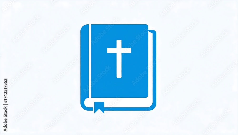 Fototapeta premium Simple, blue icon of a closed book with a prominent cross on it