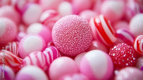 Sweet Pink Candies Background with Round and Striped Treats, Valentine's concept