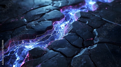 Cracked Rock Glowing Neon Blue Purple Energy Scifi Background
