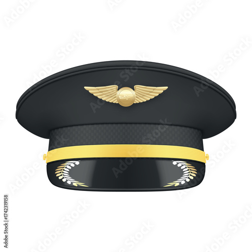 Stylish airplane pilot hat design in a simple vector format, showcasing classic elements of aviation attire