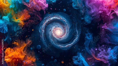 Colorful Nebula Galaxy Cosmic Ink Smoke Abstract Space Background
