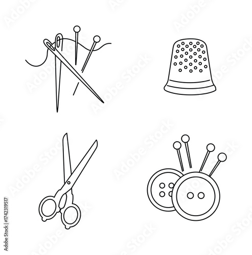 Sewing tools set line art
