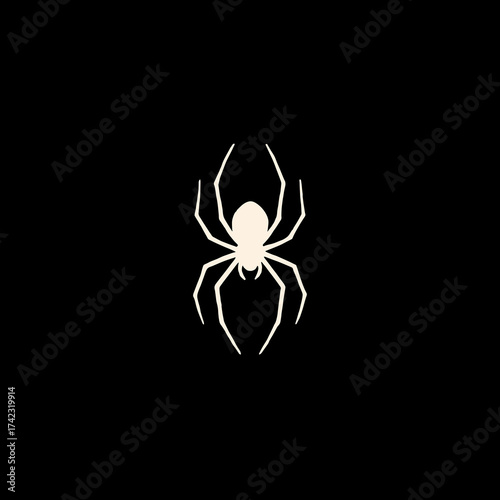 Stylized white spider silhouette icon with eight symmetrical legs, a minimalist graphic arachnid symbol.