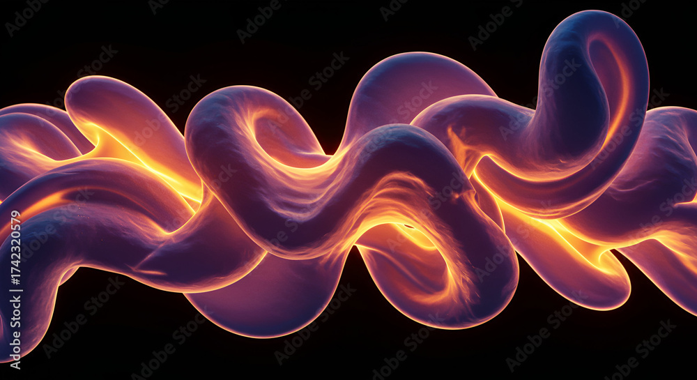 Fototapeta premium Abstract glowing shapes with purple and orange hues on a dark background