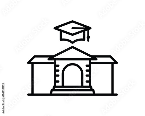 University Building with Graduation Cap