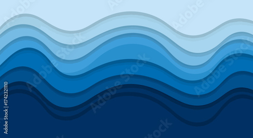 Dynamic abstract background featuring layered blue waves in a modern paper cut style, creating a sense of depth and mimicking ocean currents