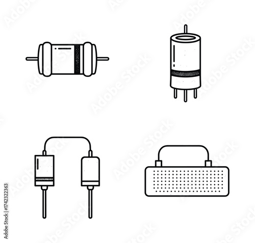 Electronic Components Line Art Icons