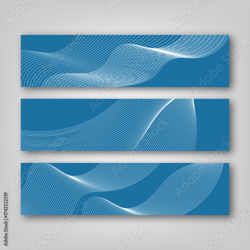 Modern Blue Wave Line LinkedIn Banner Background Set