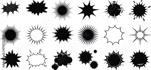 Collection of Black and White Starburst and Explosion Shapes