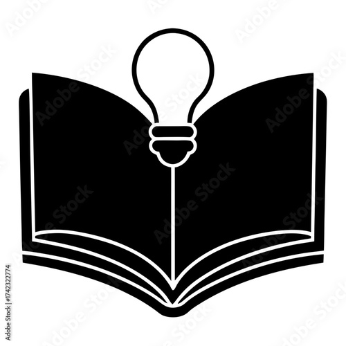 Book with lightbulb above representing knowledge, learning, and education symbolizes wisdom and enlightenment