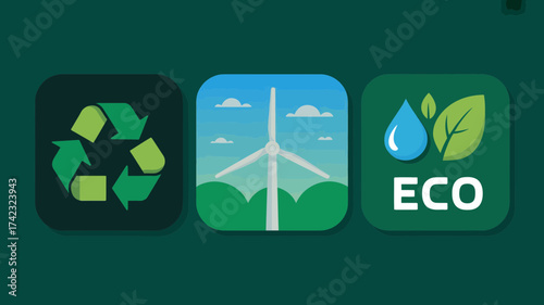 Eco friendly environment recycle renewable energy sustainability green nature conservation ecology resources earth protection climate change windmill water drop leaf eco system future planet awareness