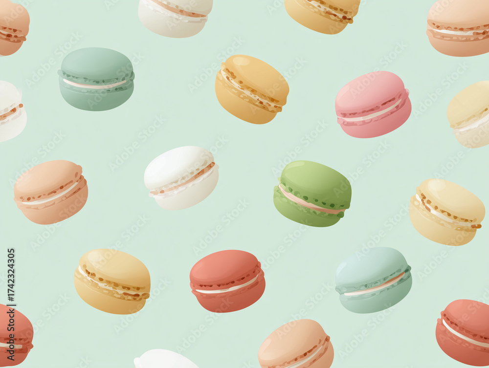 Obraz premium Colorful Assorted Macarons with Shadows – Bright Minimal Composition