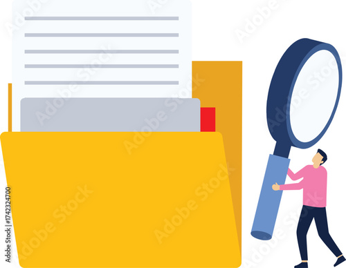 Searching file in folder directory illustration concept. Illustration for website, landing page, mobile app, poster and banner. Trendy flat vector illustration

