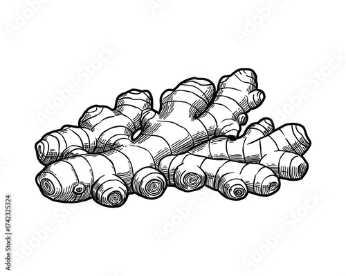 Ginger root black and white drawing