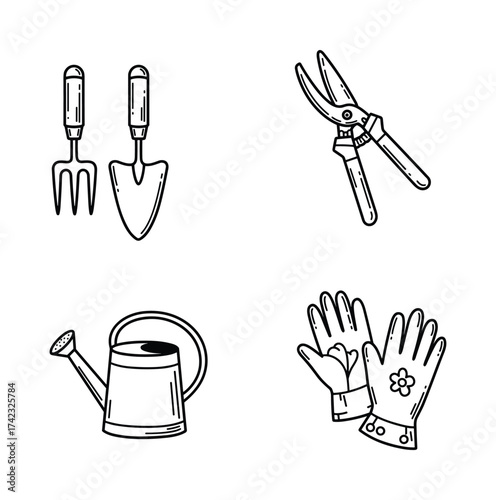 Gardening Tools And Accessories Line Icons