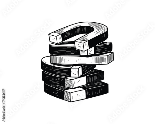 Stack of Magnets Black and White Illustration