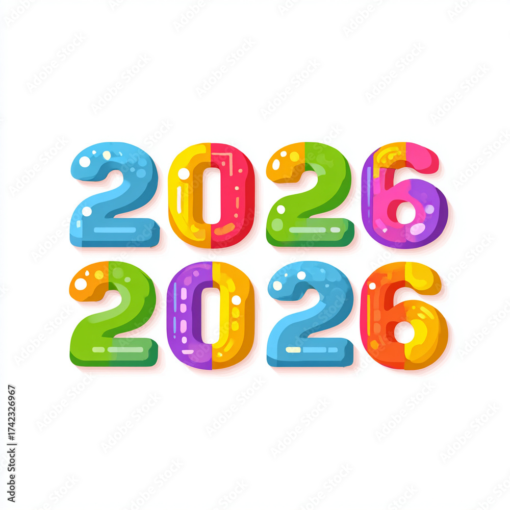 Naklejka premium Colorful 2026 number text with bright flat typography design