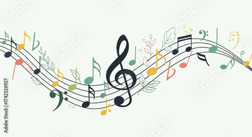 Music notes musical melody harmony rhythm treble clef bass staff stave song tune composition arrangement score orchestra band instrument concert performance audio sound art design illustration vector